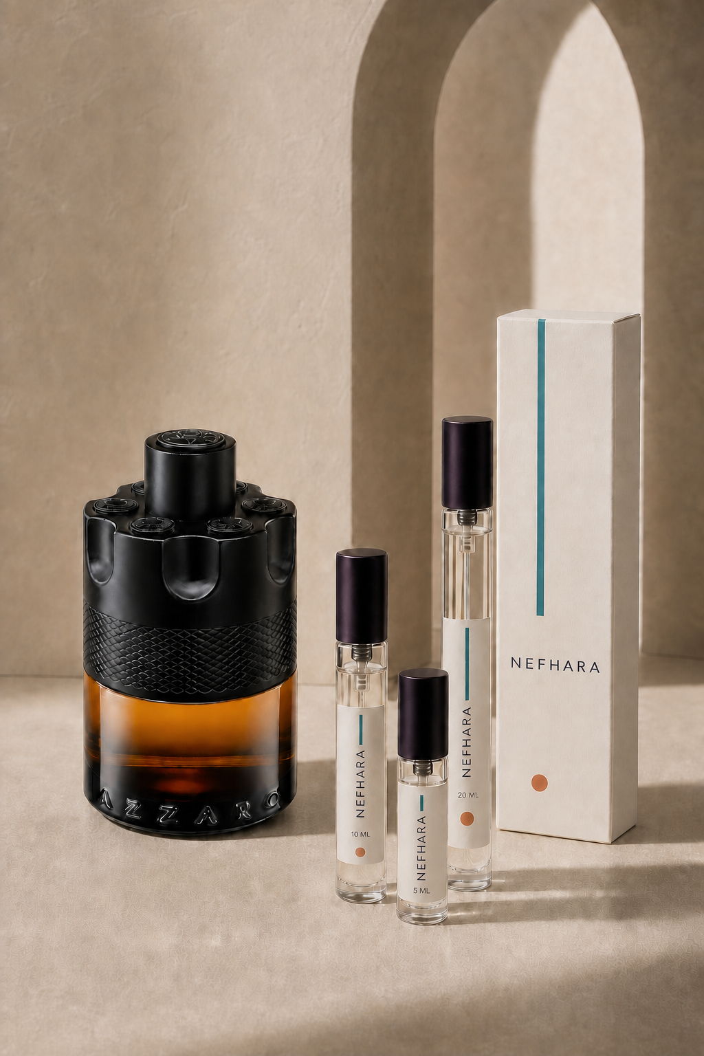 Azzaro The Most Wanted Parfum original bottle with NEFHARA 5 ml 10 ml 20 ml decants