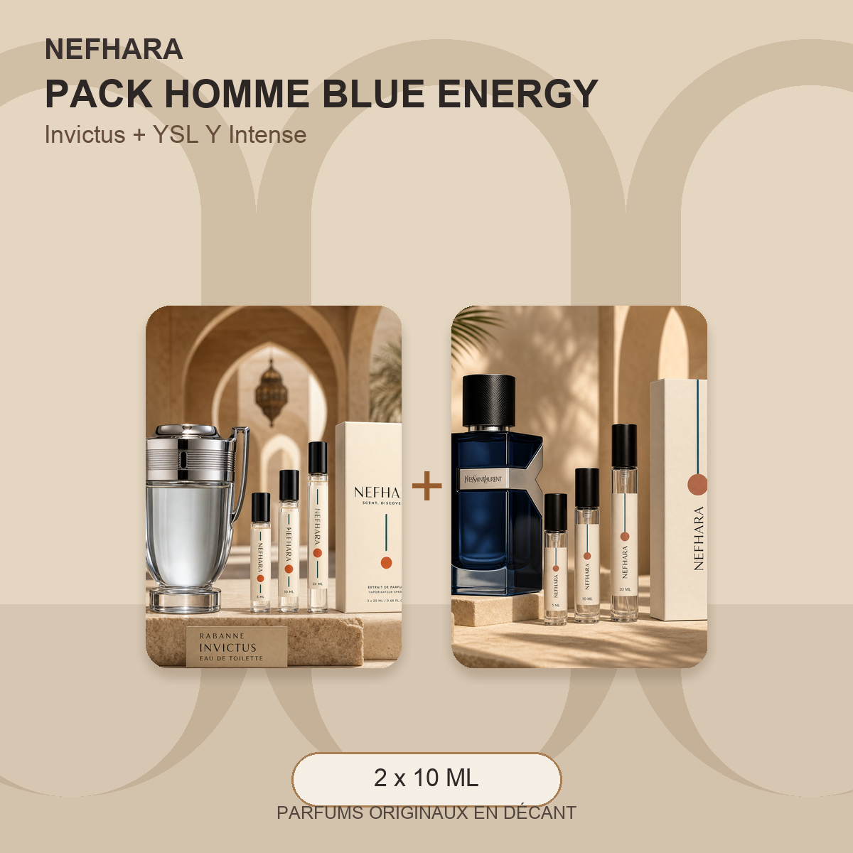 Pack Homme Blue Energy NEFHARA Invictus YSL Y Intense Maroc