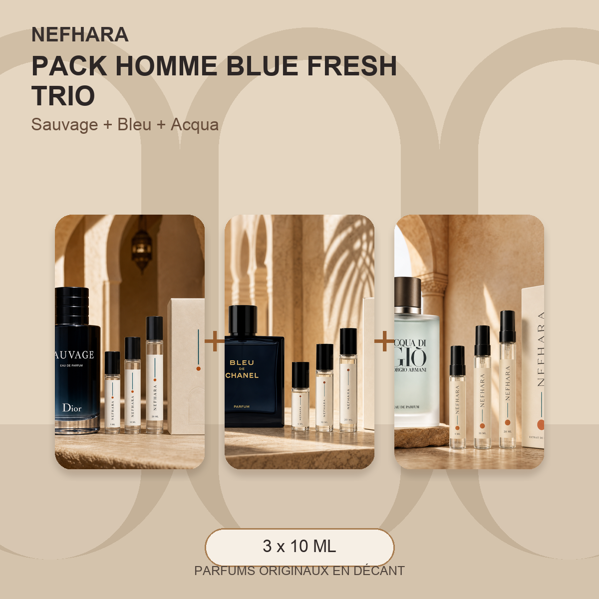 Pack Homme Blue Fresh Trio NEFHARA Sauvage Bleu Acqua Maroc