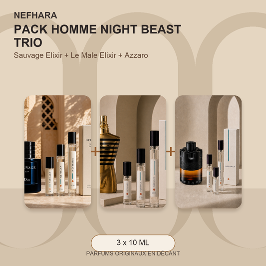Pack Homme Night Beast Trio NEFHARA Sauvage Elixir Le Male Elixir Azzaro Maroc