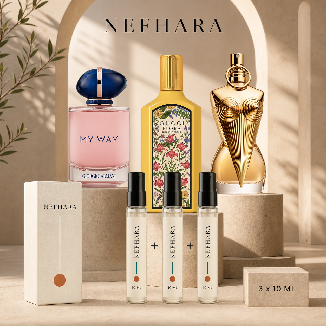 Pack Femme Floral Trio NEFHARA My Way Gucci Flora Gaultier Divine 3 x 10ml